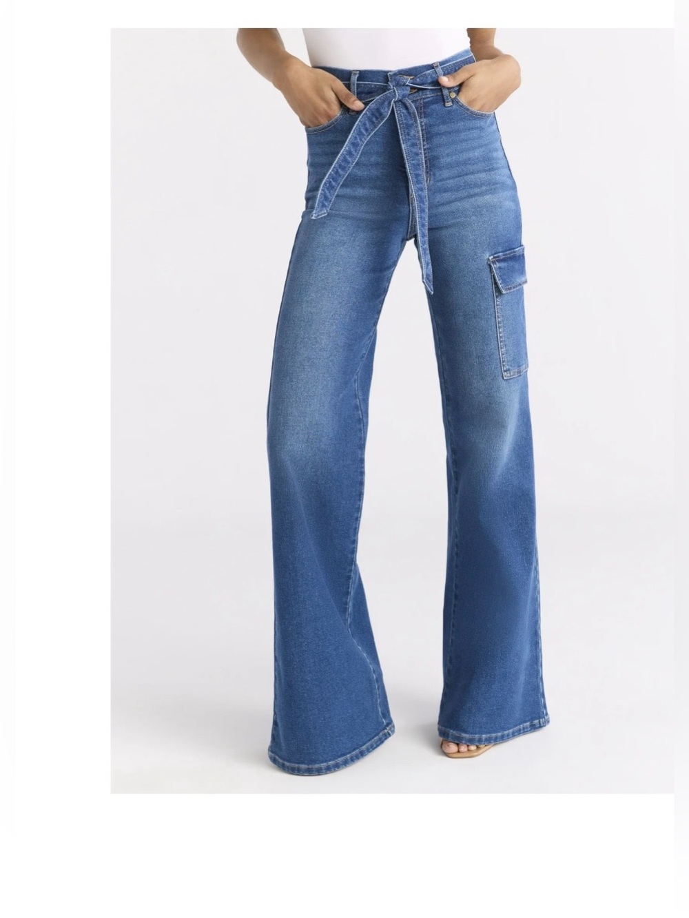 sofia by Sofia Vergara Sz. 2 Wide-Leg Margot Cargo Jeans w/ Belt Tie Waist NWT
